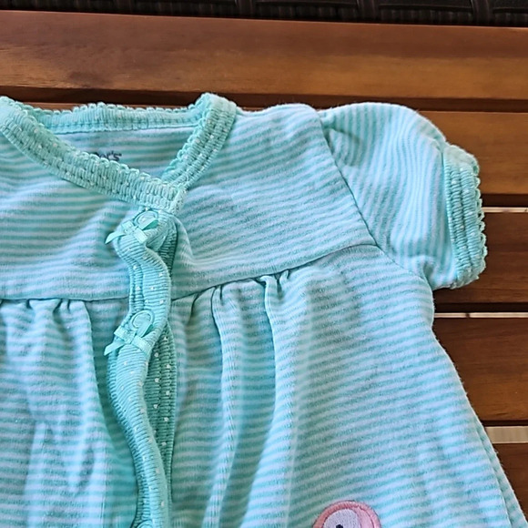 Carter's Teal White Stripped Baby Girl Flamingo Cotton Romper 3M - Picture 2 of 7